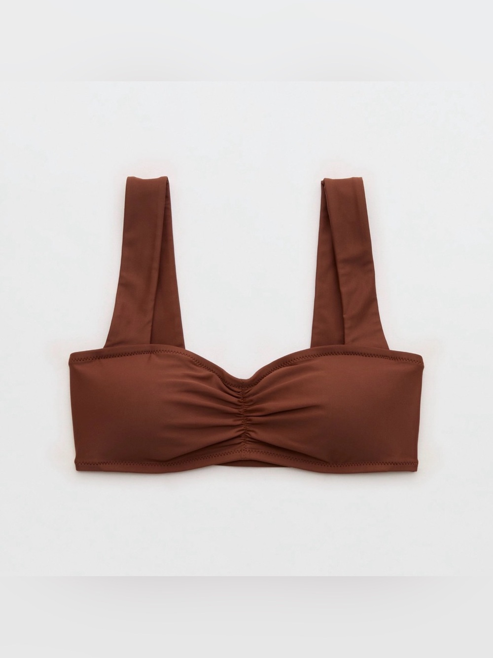 Aerie Ruched Bandeau Bikini Top Brown Wide Strap NWT - Picture 4 of 6